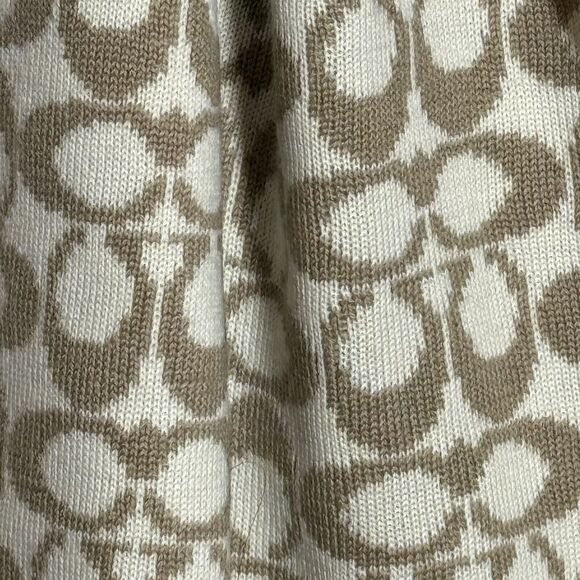 Coach Signature Logo Knit Scarf Beige Ivory Wool Blend Winter Wrap 66x10 - Picture 2 of 4